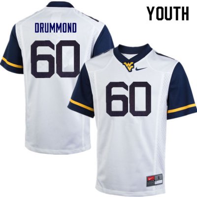 Youth West Virginia Mountaineers NCAA #60 Noah Drummond White Authentic Nike Stitched College Football Jersey JE15F73OB